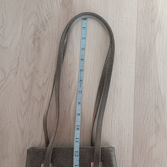 Silvery Dark Grey Shoulder Bag 8" x 7" Zipper Pocket Double Straps 11" Drop - Picture 6 of 12